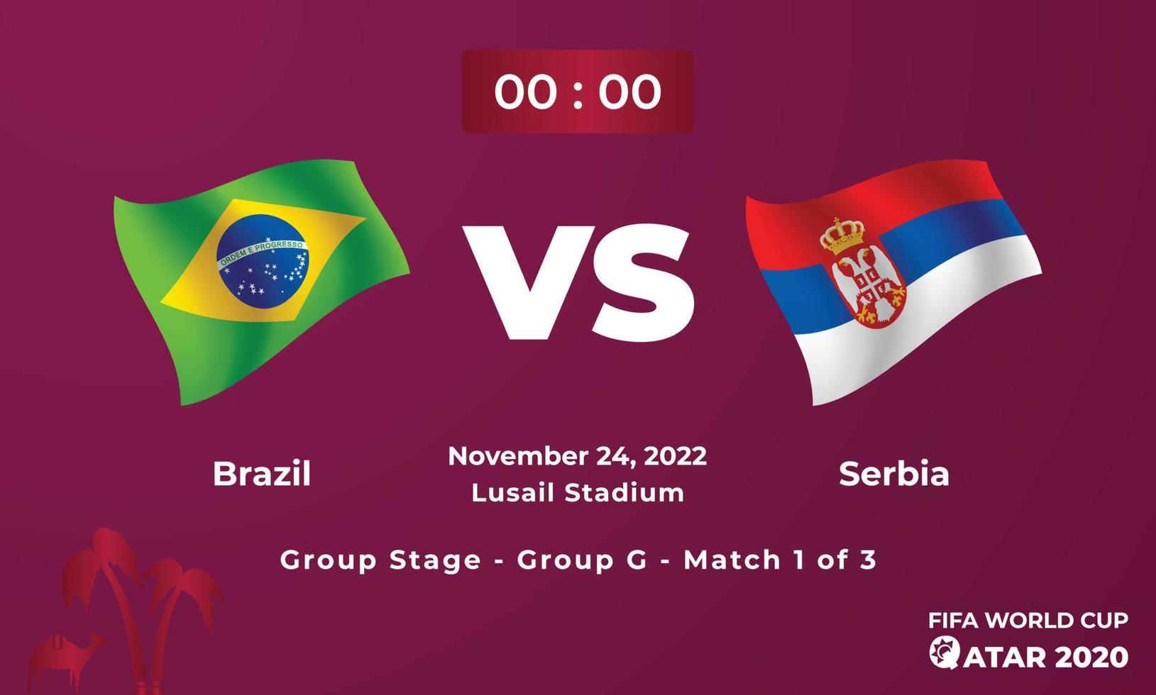 plantilla de partido de fútbol brasil vs serbia, copa mundial de la fifa en qatar 2022 vector