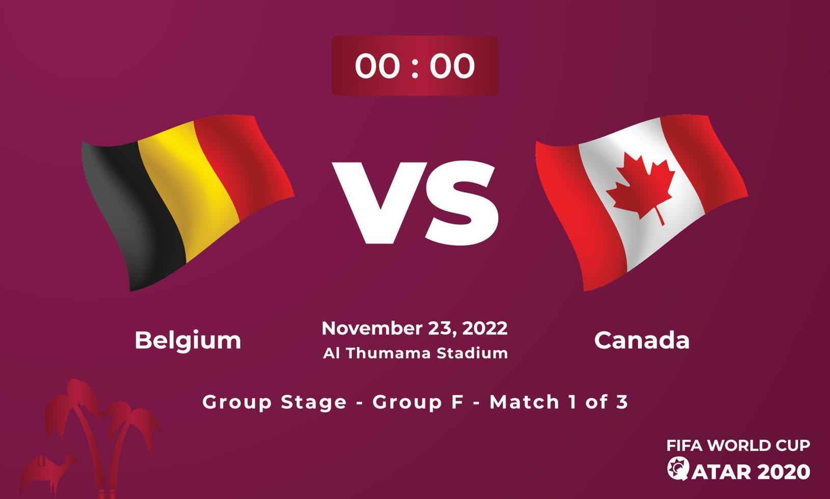 plantilla de partido de fútbol de bélgica vs canadá, copa mundial de la fifa en qatar 2022 vector