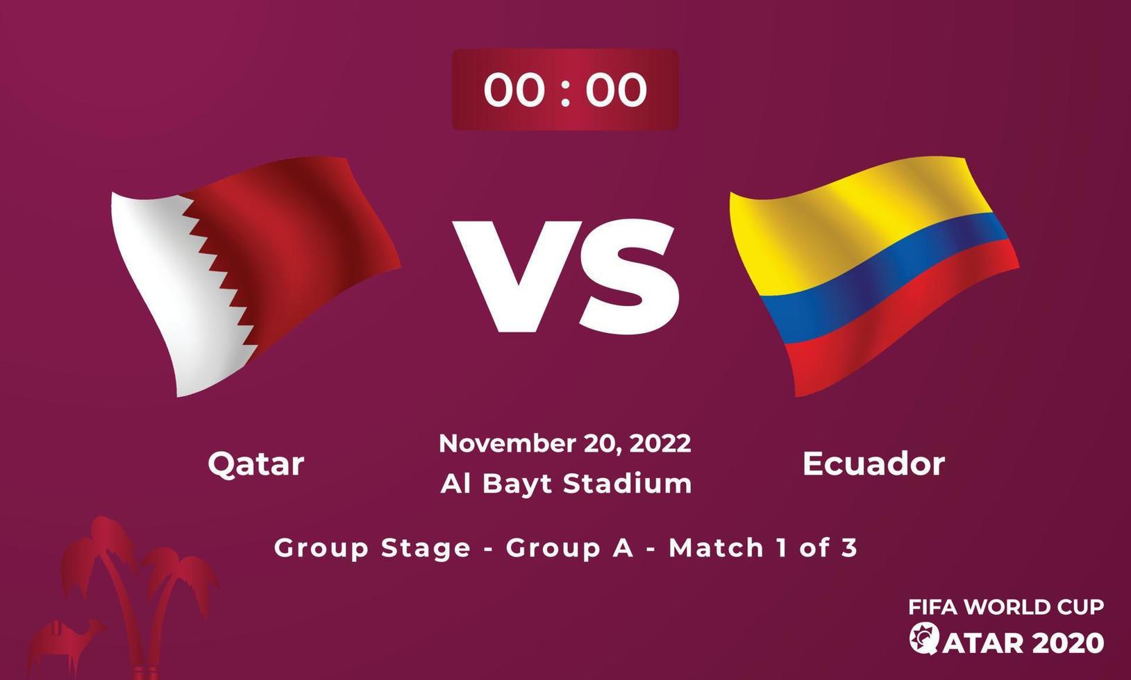 plantilla de partido de fútbol qatar vs ecuador, copa mundial de la fifa en qatar 2022 vector