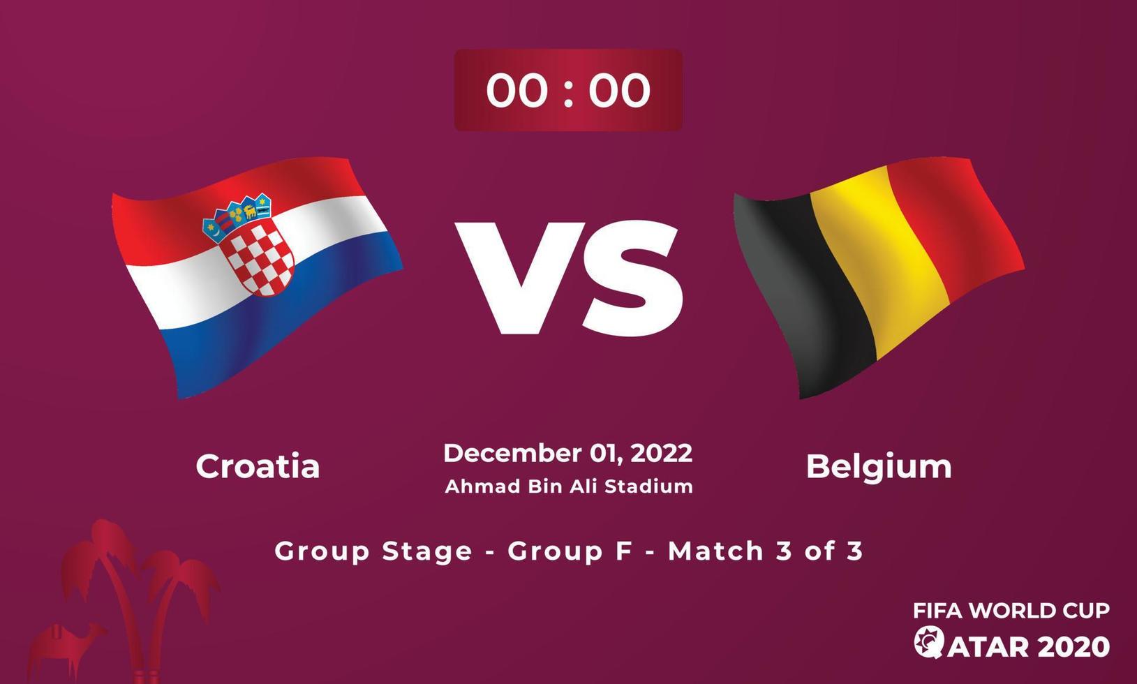 plantilla de partido de fútbol croacia vs bélgica, copa mundial de la fifa en qatar 2022 vector