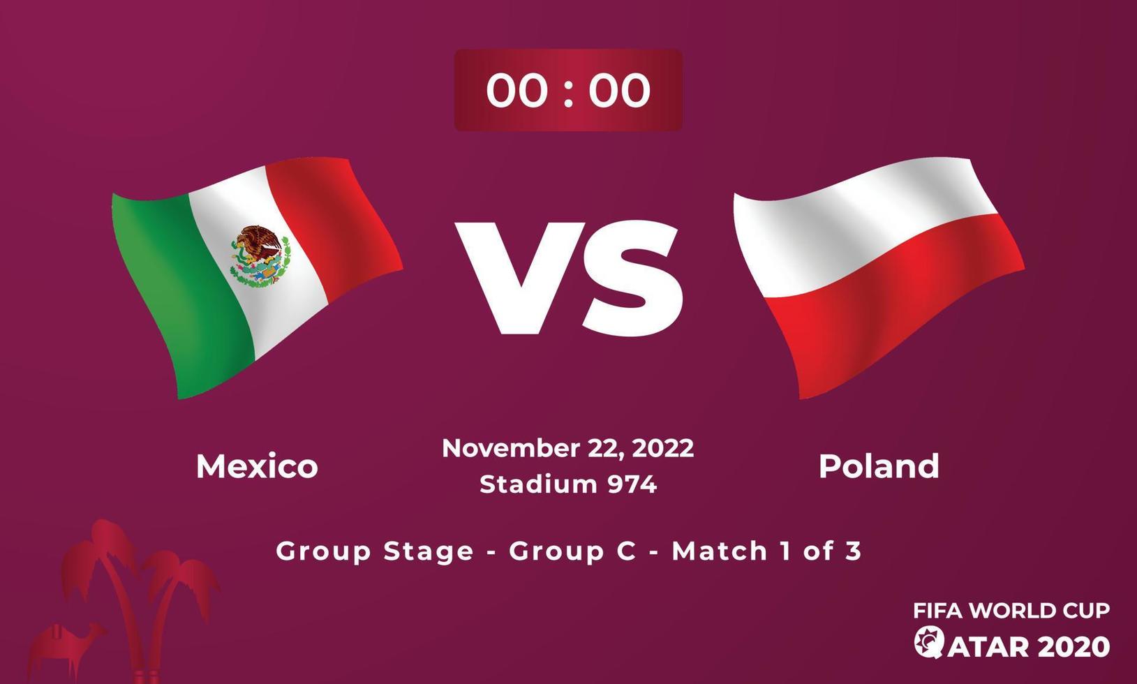 plantilla de partido de fútbol de méxico vs polonia, copa mundial de la fifa en qatar 2022 vector