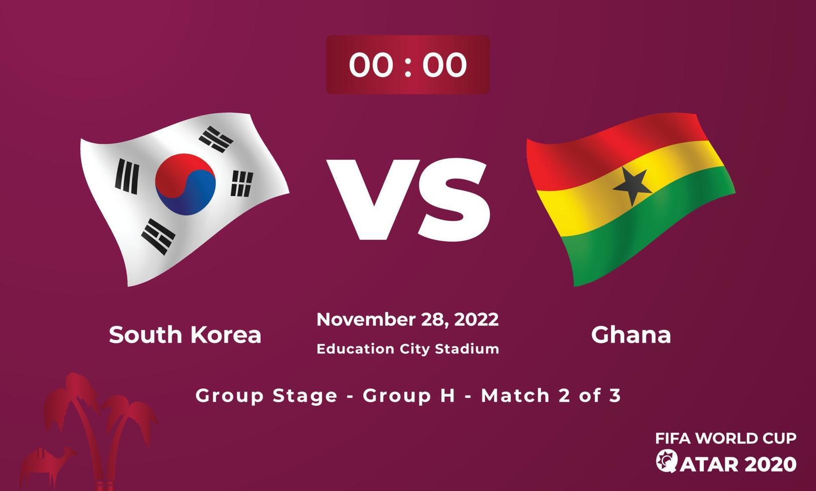 plantilla de partido de fútbol corea del sur vs ghana, copa mundial de la fifa en qatar 2022 vector