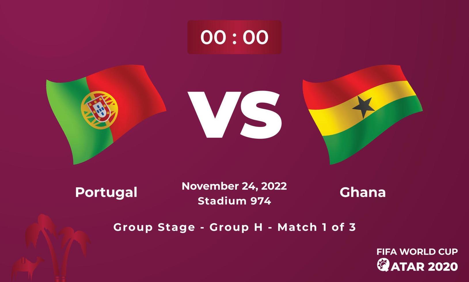 plantilla de partido de fútbol portugal vs ghana, copa mundial de la fifa en qatar 2022 vector