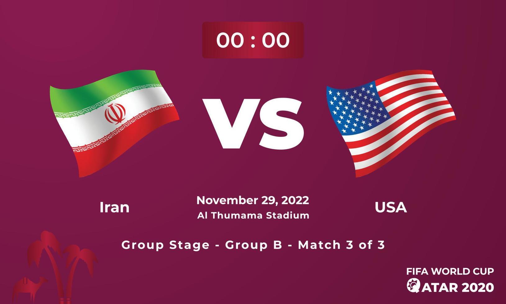 plantilla de partido de fútbol irán vs estados unidos, copa mundial de la fifa en qatar 2022 vector