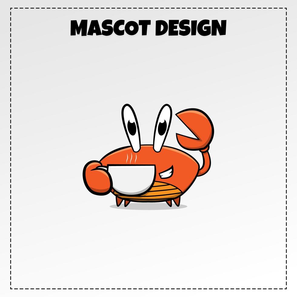 Coffee Crabs Food Logo Vector Animal Mascot Illustration Design