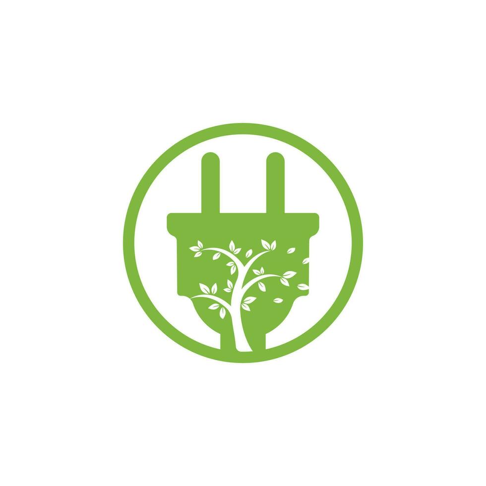 concepto de logotipo de electricidad de energía verde. icono de enchufe eléctrico con árbol. vector