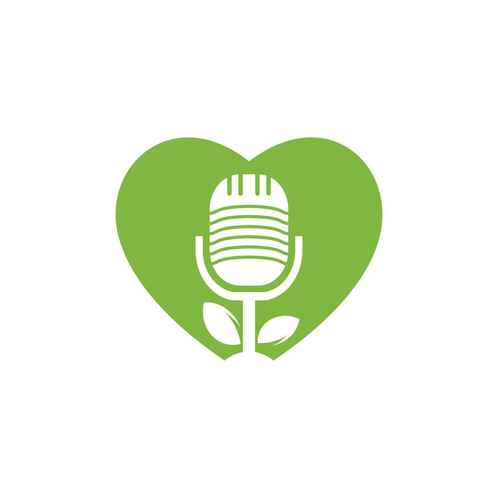 Podcast leaf nature ecology vector logo design. Podcast talk show logo with mic and leaves.