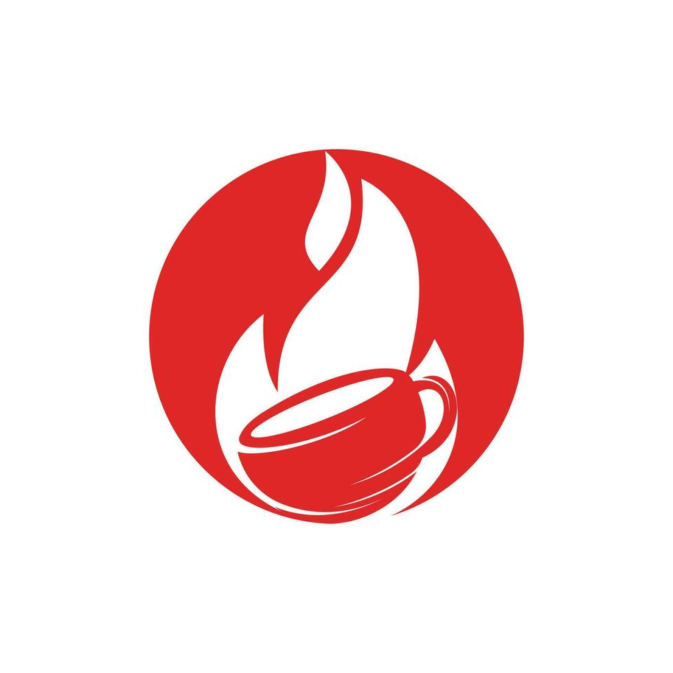 diseño de logotipo de café tostado caliente con llama de fuego. logo de cafetería caliente con taza de taza y diseño de icono de llama de fuego. vector