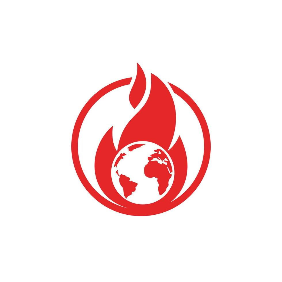 Fire Planet vector logo design template. Fire and earth icon design.