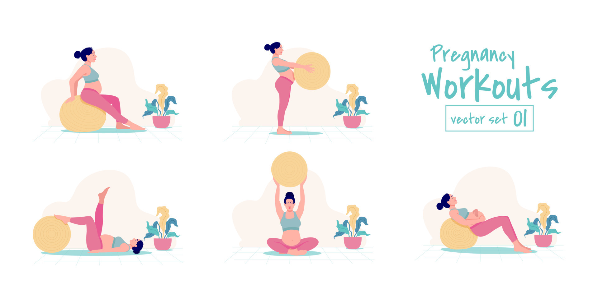 joven embarazada haciendo ejercicios de yoga en una pelota en forma.  Ejercicios con pelota de estabilidad. ejercicio y fitness, concepto de  embarazo. ilustración vectorial plana. 7900302 Vector en Vecteezy