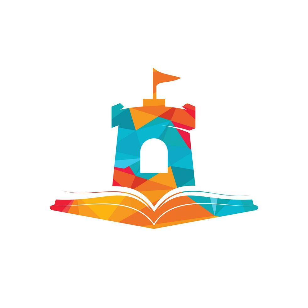 diseño del logotipo del vector del libro del castillo. plantilla única de diseño de logotipo de librería, biblioteca y fortaleza.