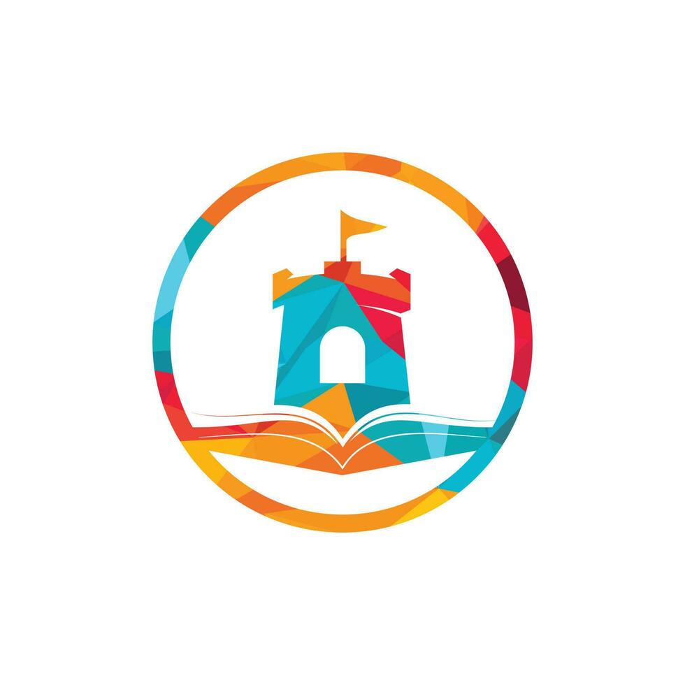 Castle book vector logo design. Unique bookstore, library and fortress logotype design template.