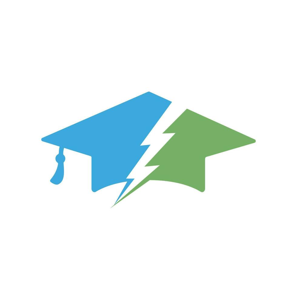 plantilla de logotipo de vector de estudiante flash. logotipo de educación con gorra de graduación e icono de trueno.