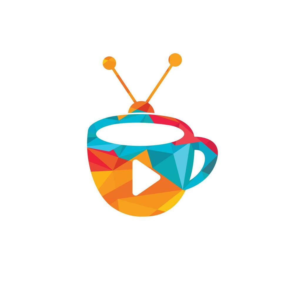 diseño de logotipo de vector de televisión de café. Taza de café y concepto de logotipo de icono de televisión.