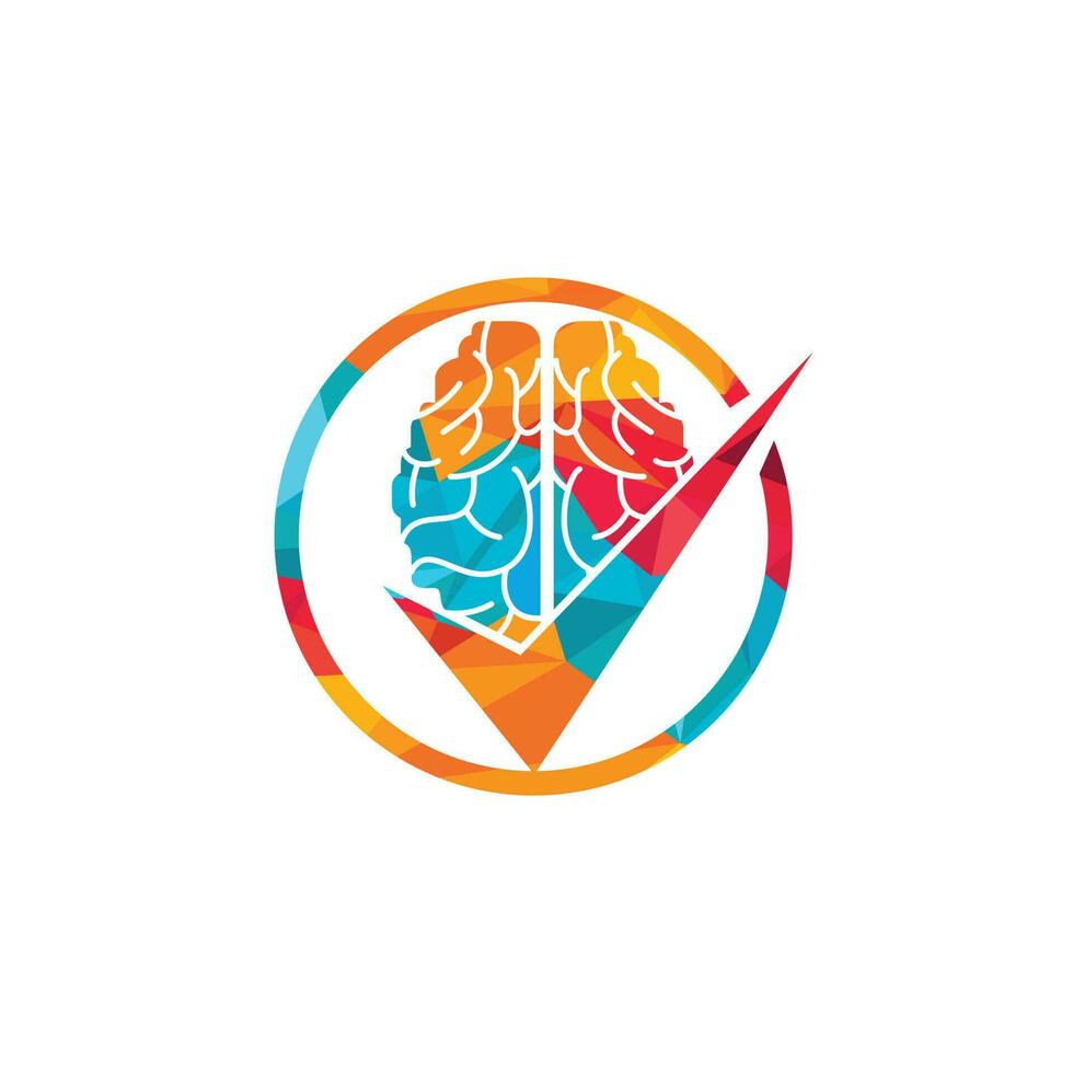 Brain check vector logo design. Brain and tick icon logo.