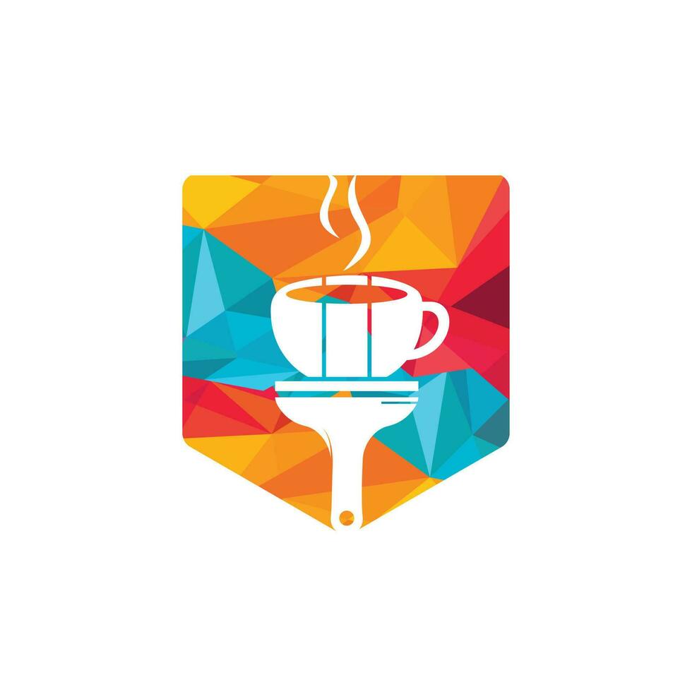 concepto de diseño del logotipo del vector del café del artista. icono de taza de café y pincel de pintura.