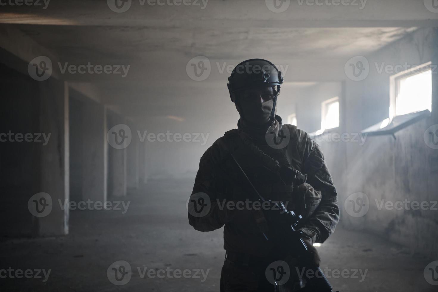 modern warfare soldier in urban environment photo