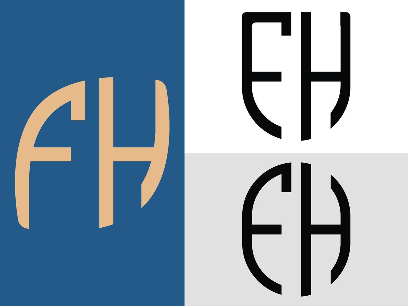 paquete de diseños de logotipo de letras iniciales creativas fh vector