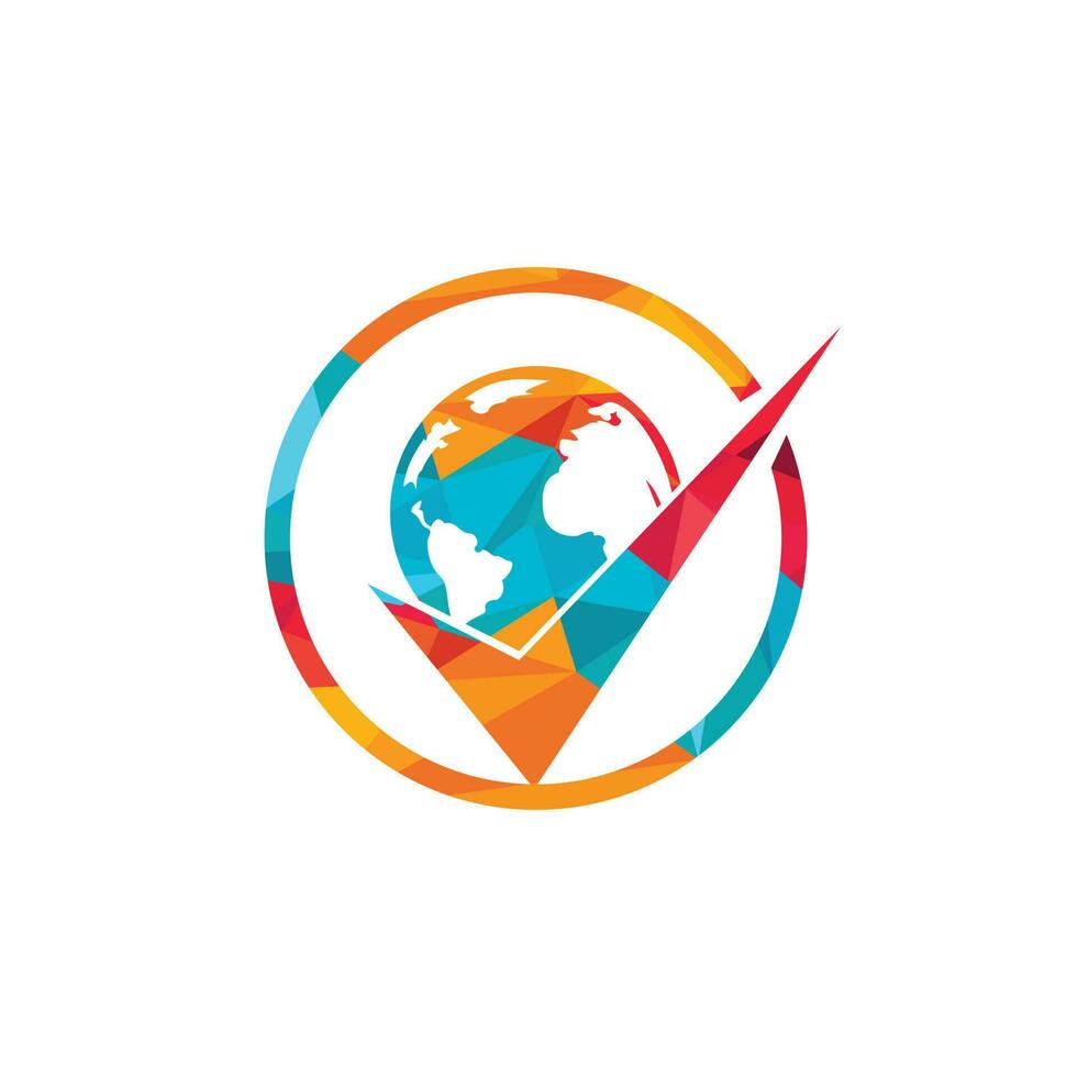 Globe check vector logo design. Tick mark and globe icon design.