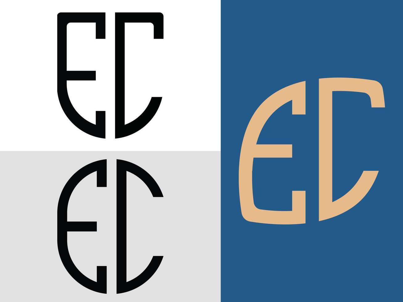 paquete de diseños de logotipo de ec de letras iniciales creativas. vector