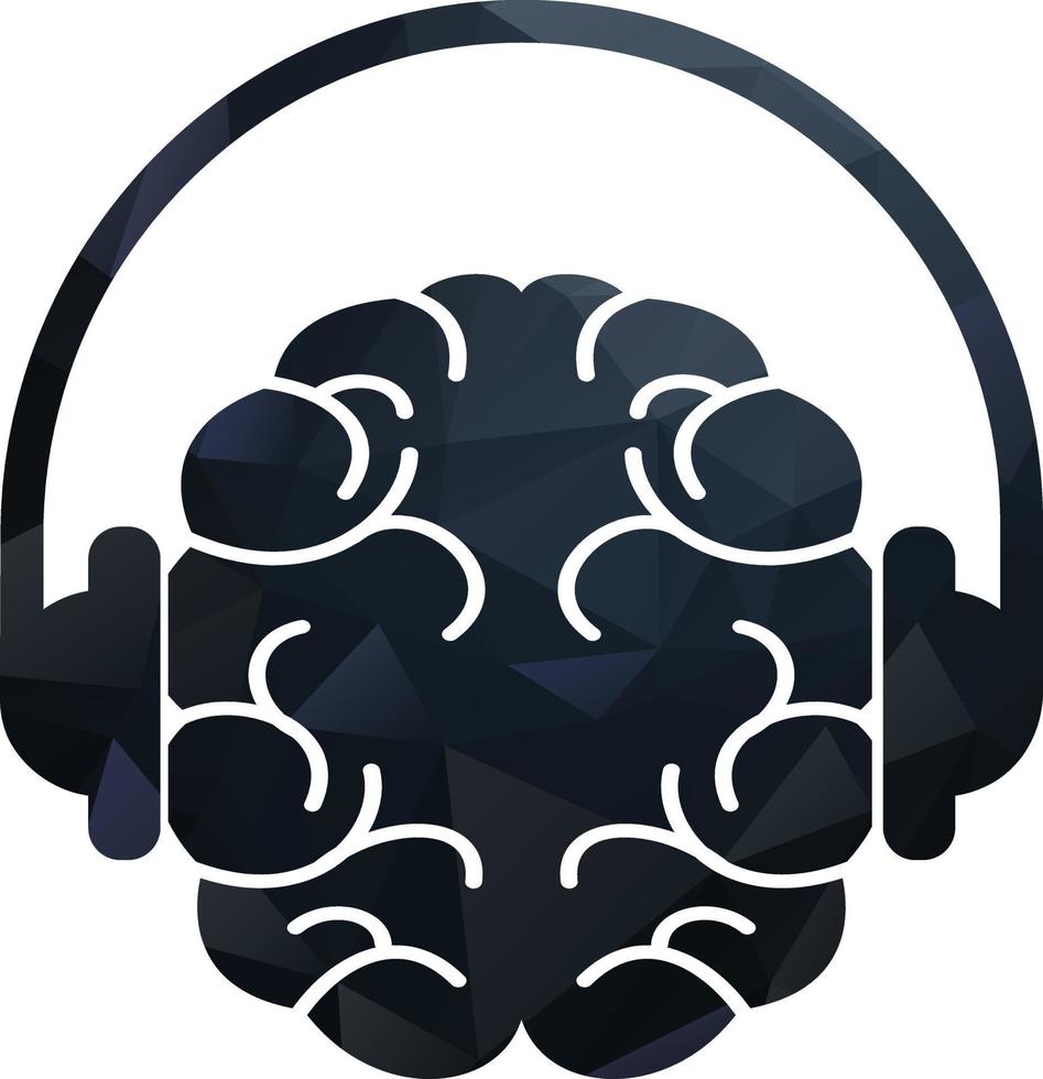 Brain and Headset Logo Concept Design. Brain Podcast Icon Logo Design. vector