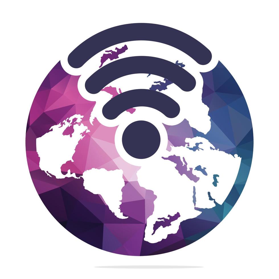 Globe shape and wifi sign. World signal vector logo template.