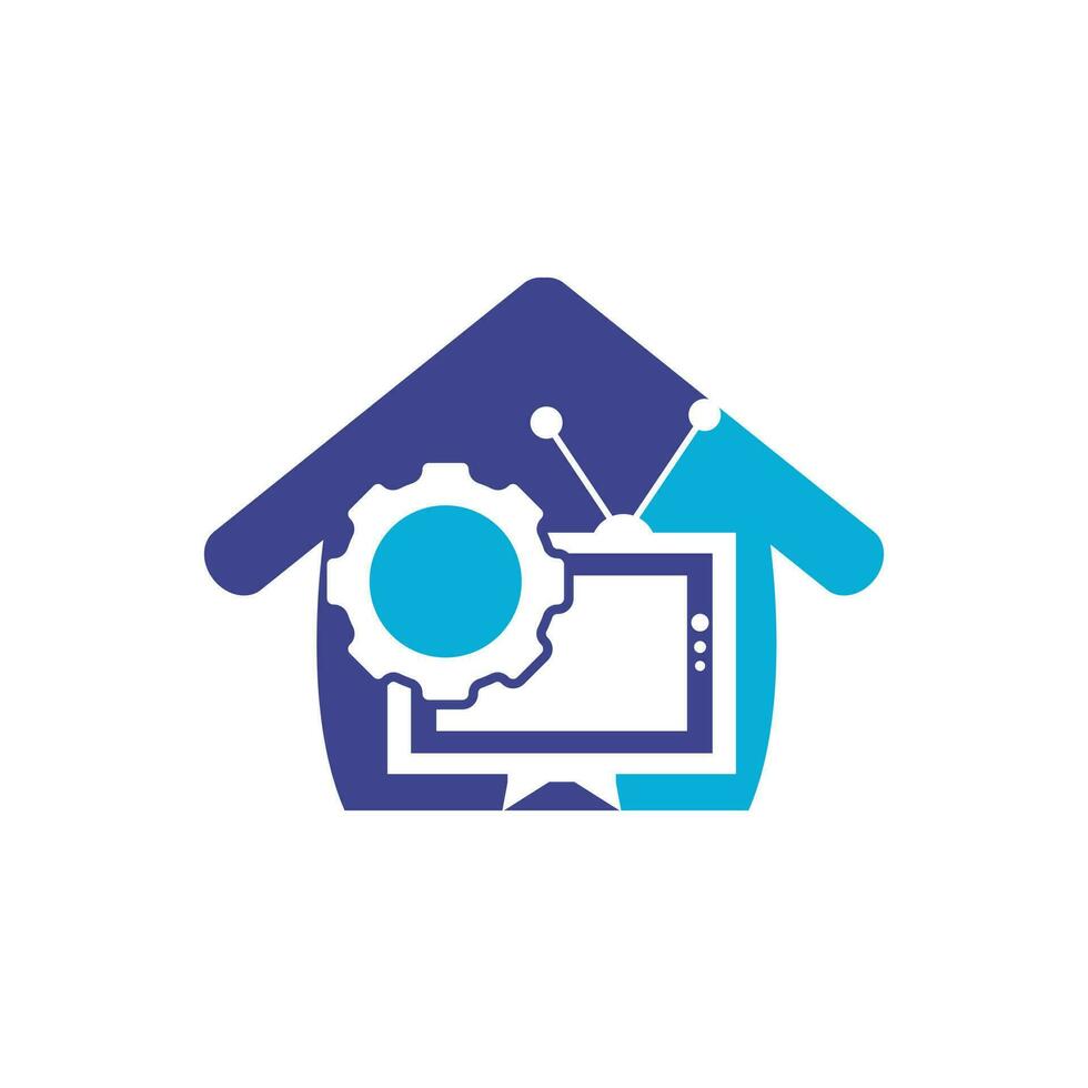 Television Gear vector logo design. TV repair logo. Television and mechanic symbol or icon.