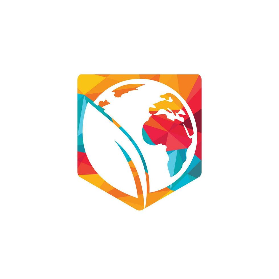 Globe leaf vector logo design. Global and natural, organic logotype design template.