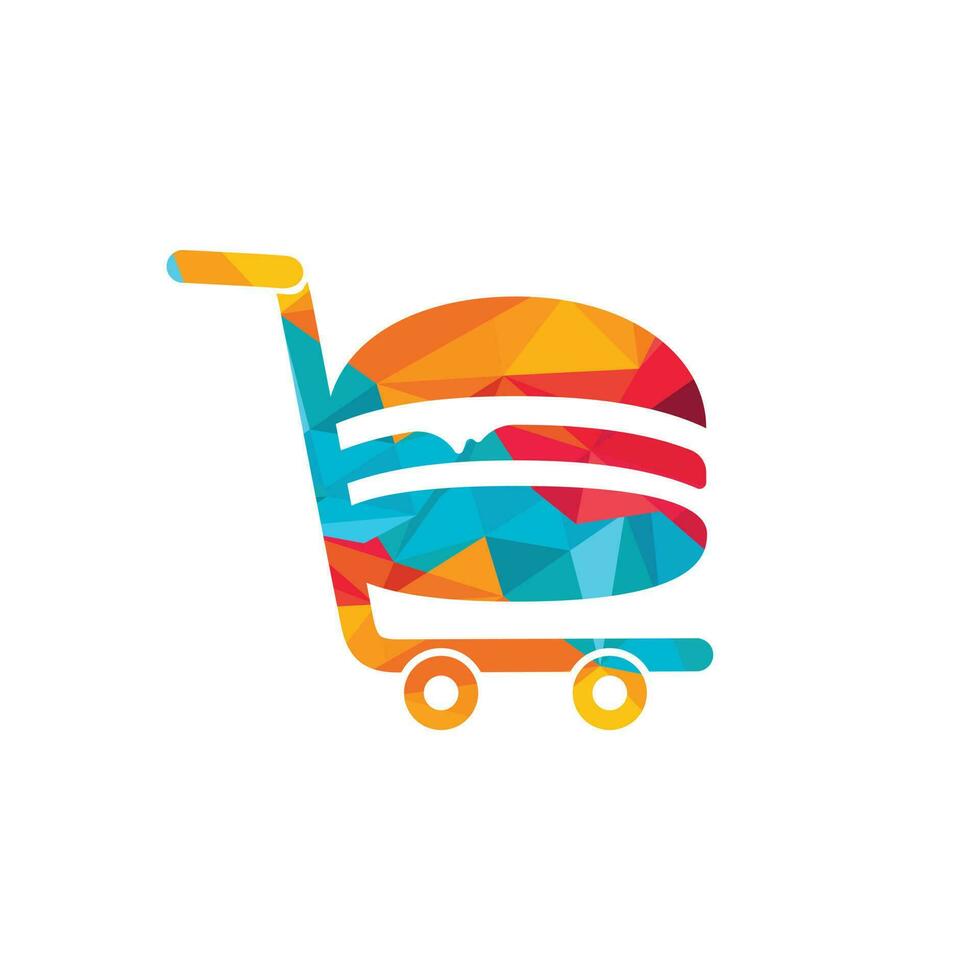 Burger and grocery trolley logo design. Burger and cart icon design. vector