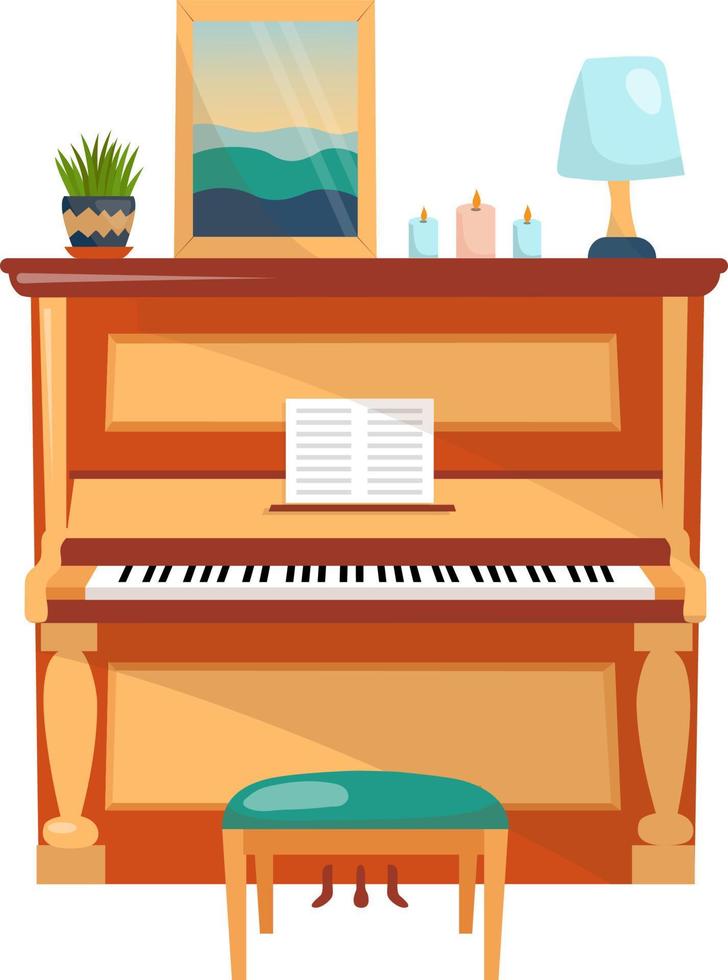 Modern piano in cartoon style with decorative elements vector