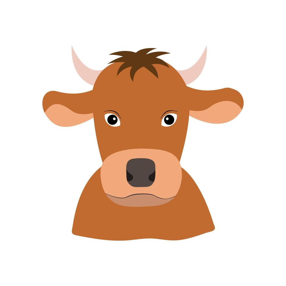 Cute brown bull head in a flat style. Simple illustration isolated on a white background vector