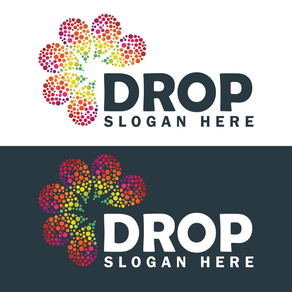 Drops Flower Logo Design Template. Water Drop logotype Pattern design. vector