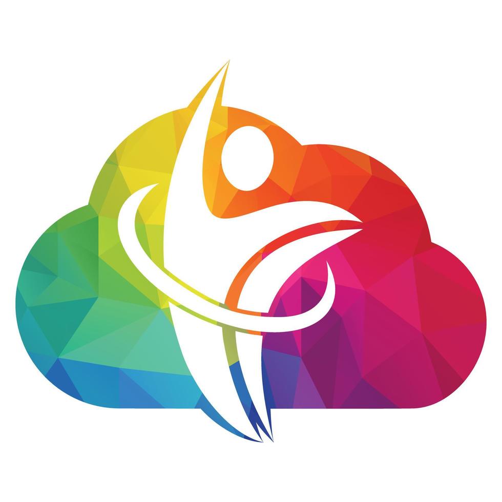 Human athlete in motion who crosses finish line and breaks through ribbon isolated logo vector. vector