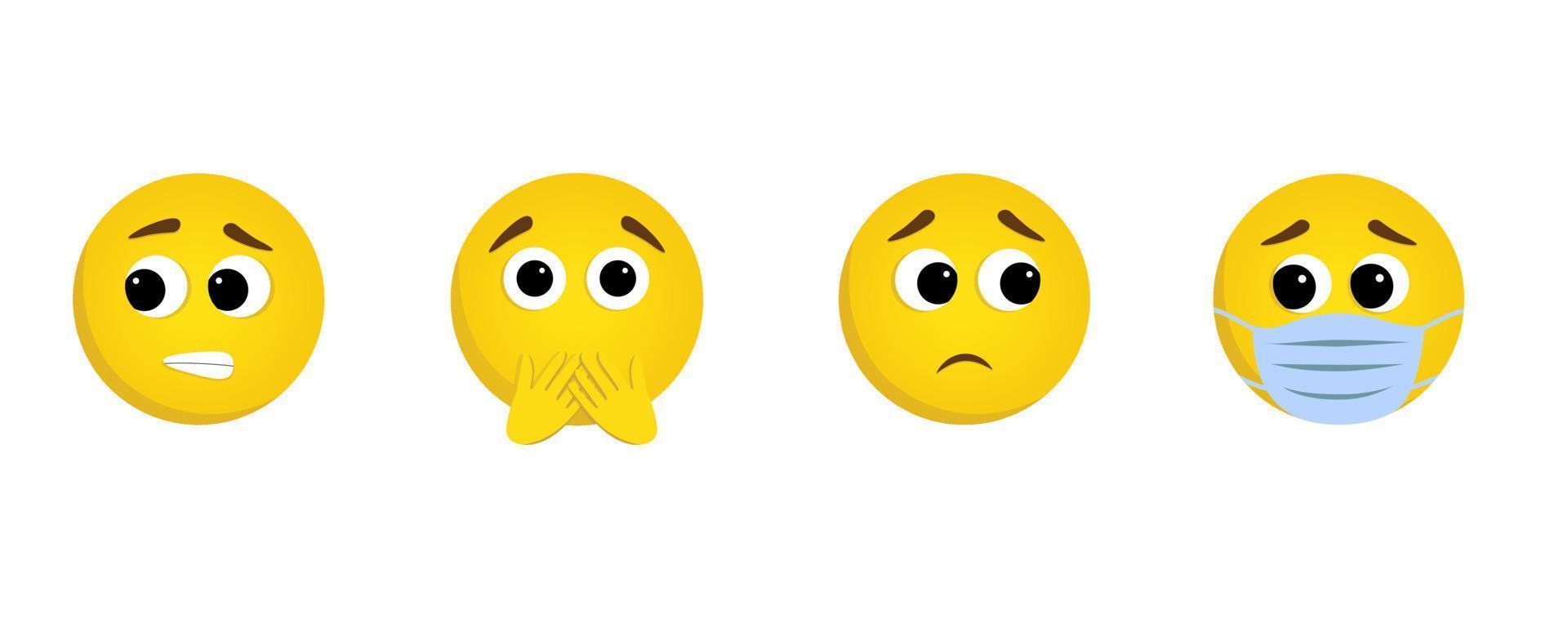 Set of emoticons with negative emotions, fear, anxiety, shock, fear, stress vector