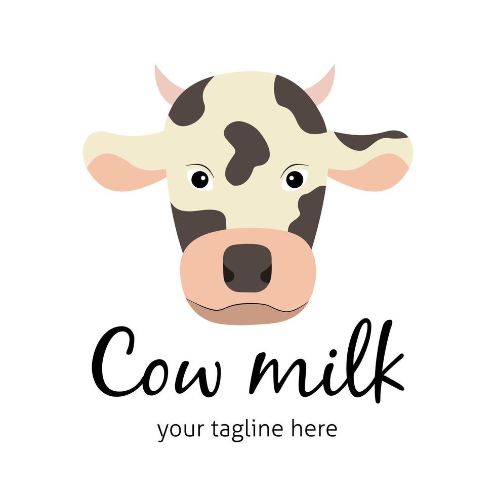 Cute spotted cow head in a flat style. Simple illustration isolated on a white background. Logo template vector