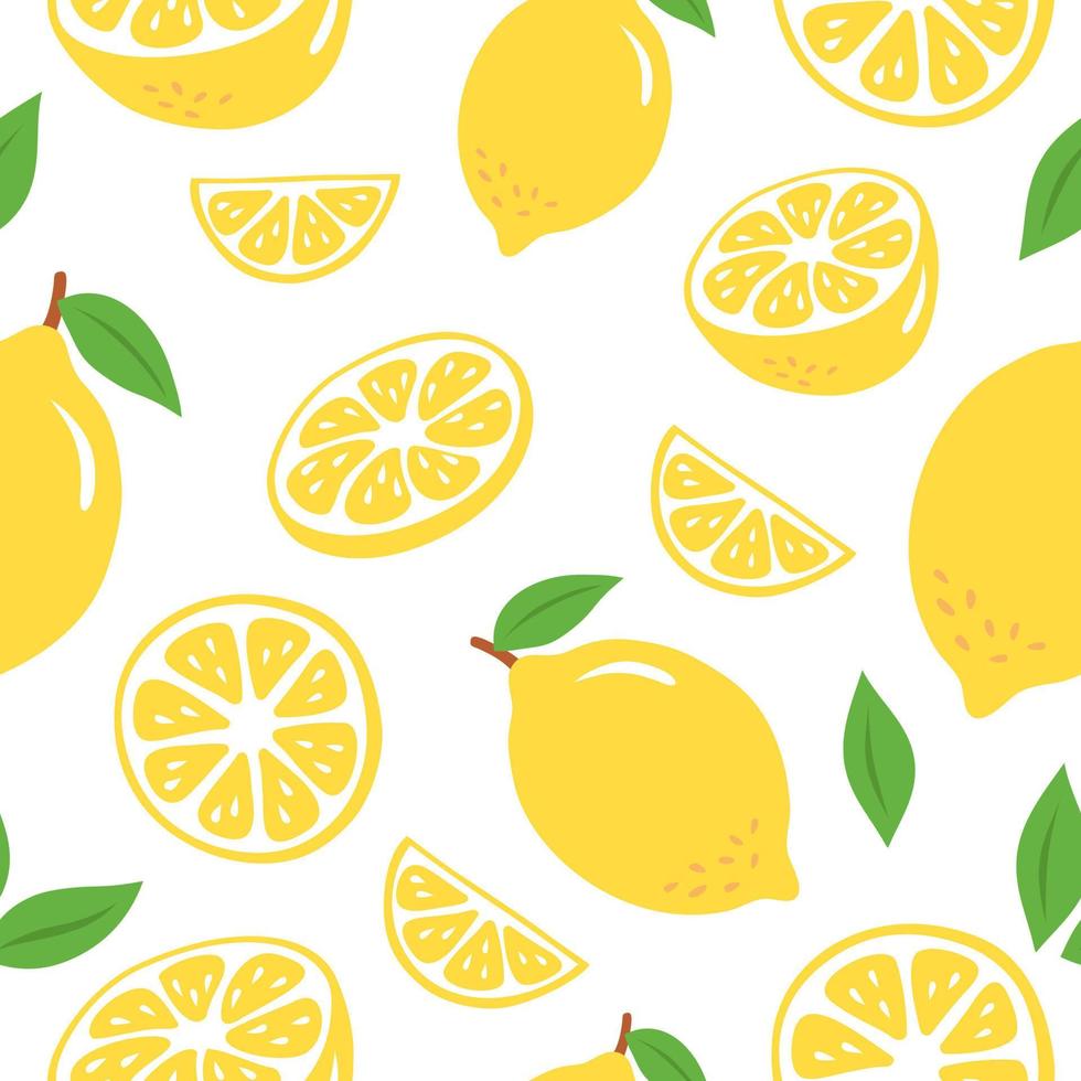 Seamless pattern with lemons and leaves. vector