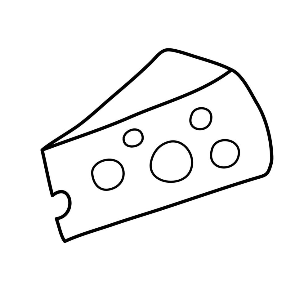 A piece of cheese in a hand-drawn style without color. vector