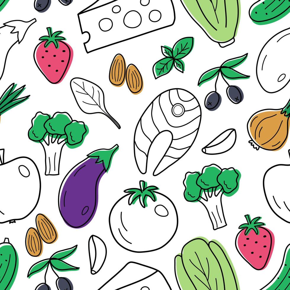 Color seamless pattern in doodle style with food vector