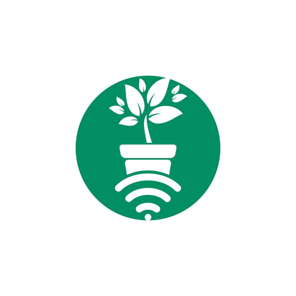 Nature Wi-Fi vector logo design. Flower pot and Wi-Fi icon.