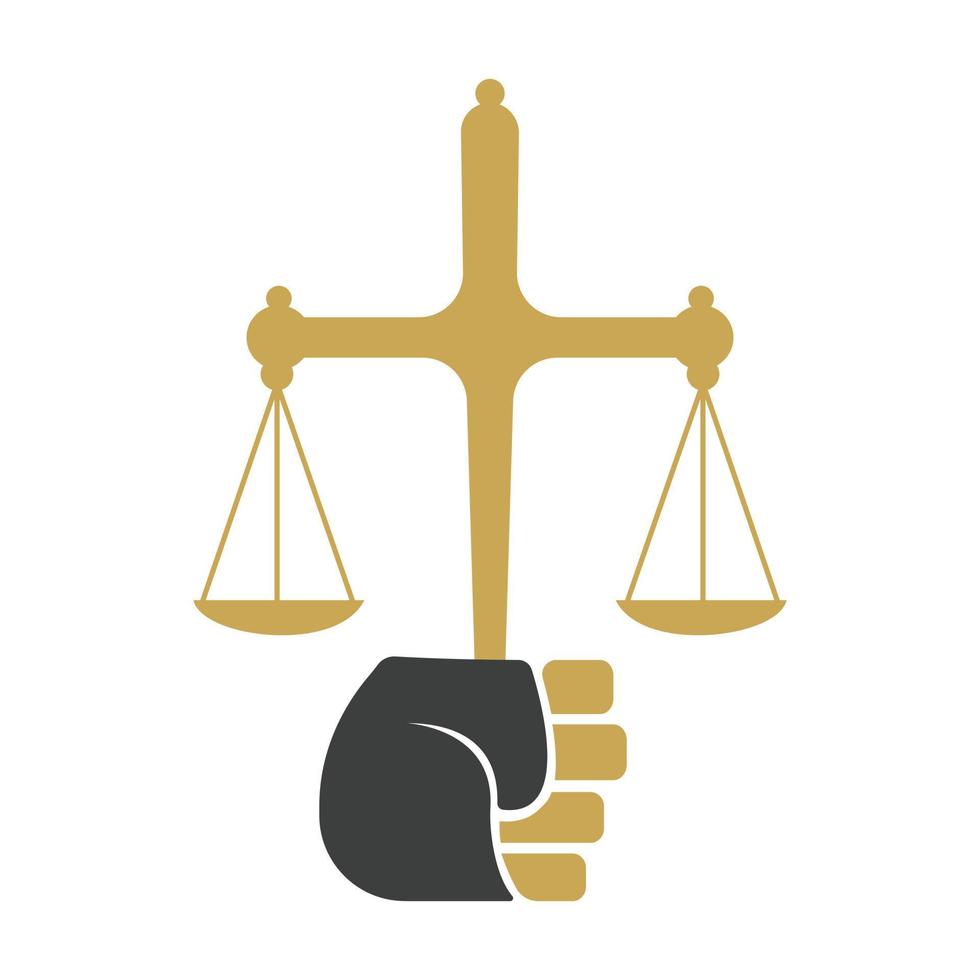 escalas de justicia en el diseño de la plantilla del logotipo de la mano. concepto del logo de la justicia revolucionaria. vector