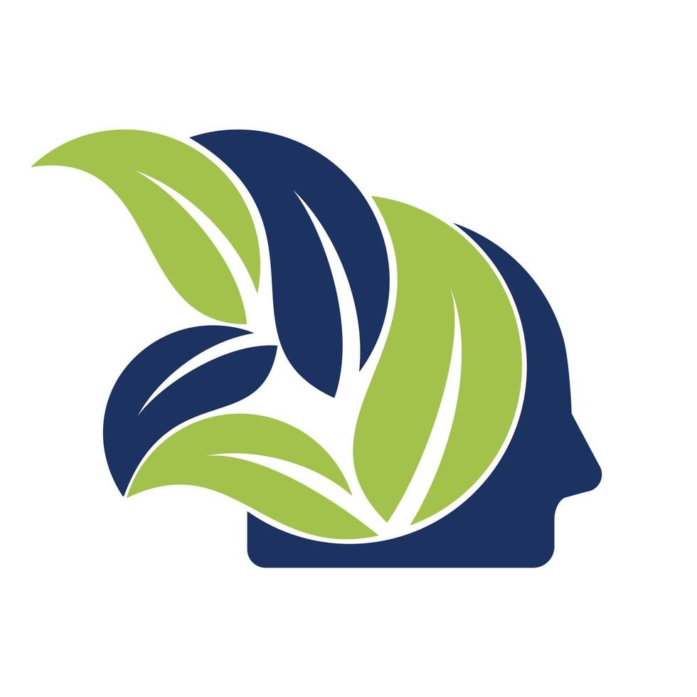 ilustración del logotipo de hojas de cabeza humana. diseño de concepto de logotipo de cerebro de cabeza orgánica. vector