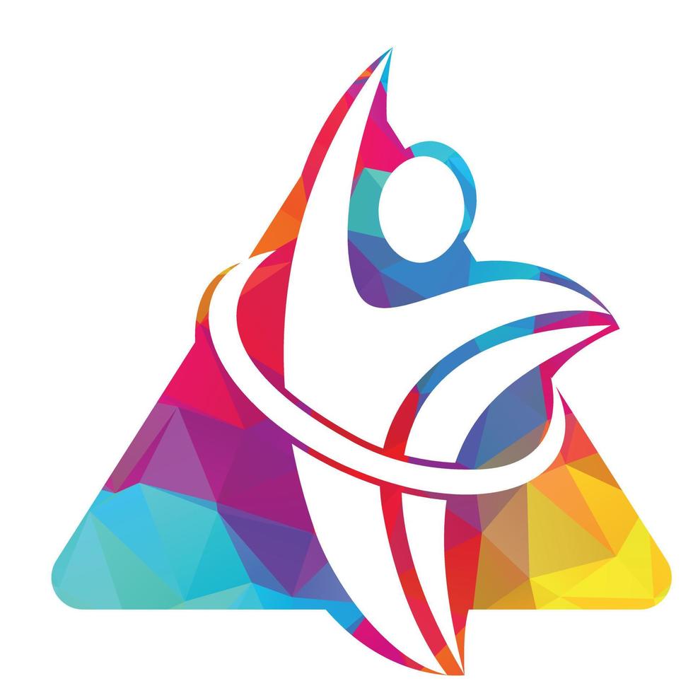Human athlete in motion who crosses finish line and breaks through ribbon isolated logo vector. vector