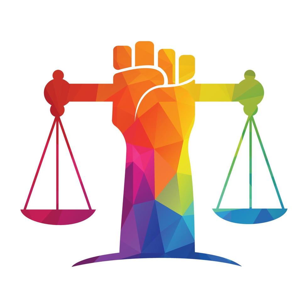 Justice Scales in Hand logo template design. Revolution justice logo Justice Scales in Hand logo template design. Revolution justice logo