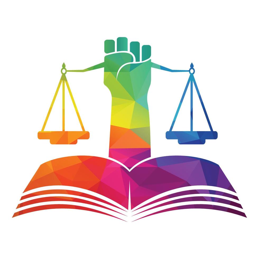 Equilibrio de la ley de educación y diseño del logotipo del monograma del abogado. diseño de logotipo de libro abierto de bufete de abogados. vector