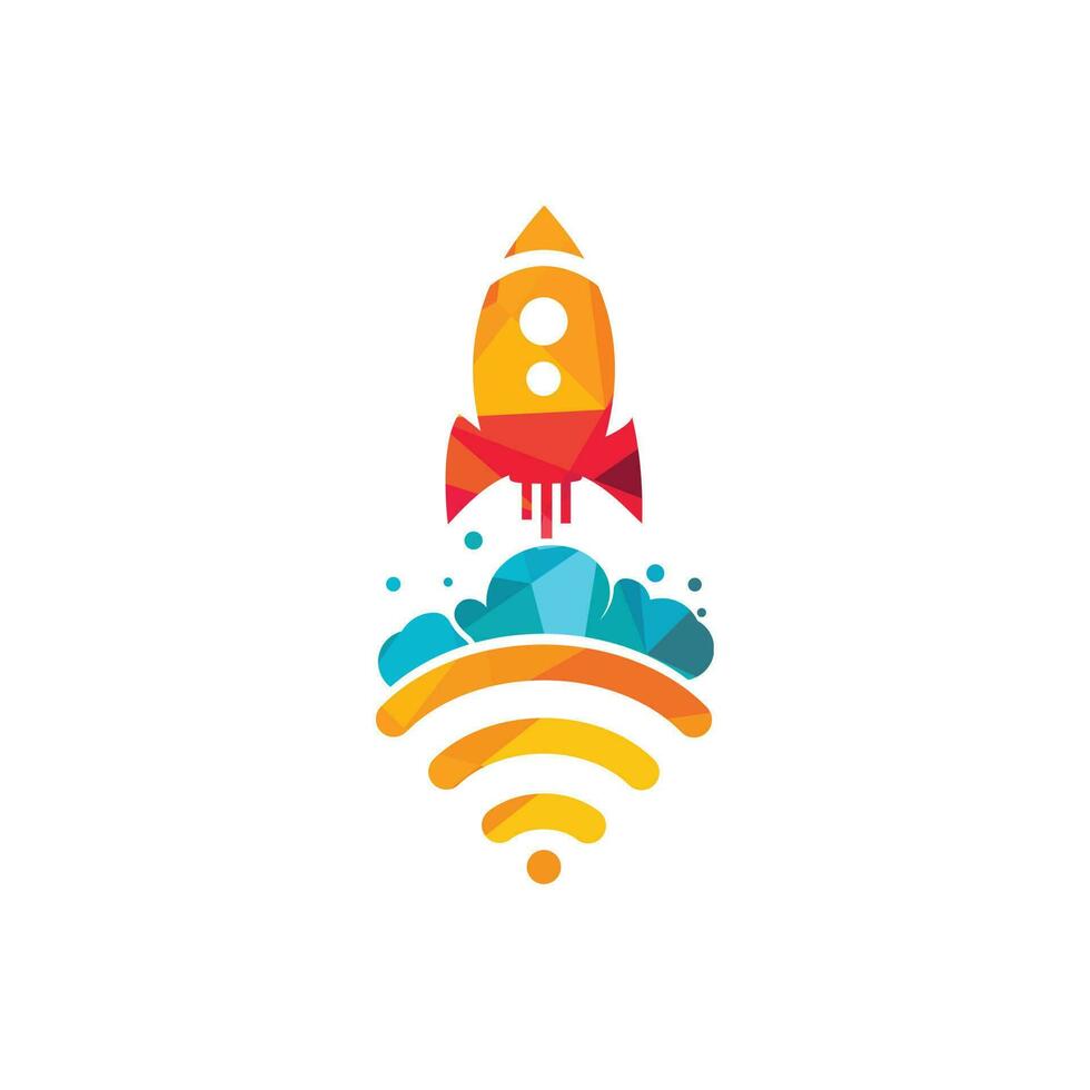 diseño de logotipo de vector de cohete wifi. símbolo de señal wifi y vector de diseño de cohetes.