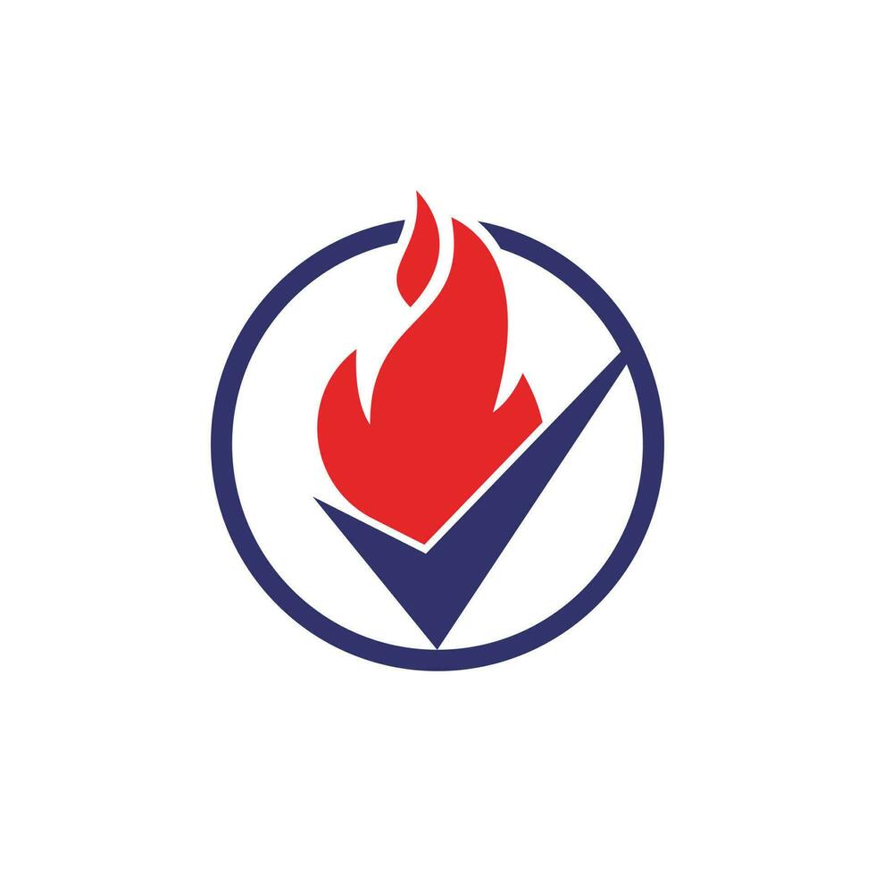 Fire check vector logo design template. Fire and checkmark icon design.