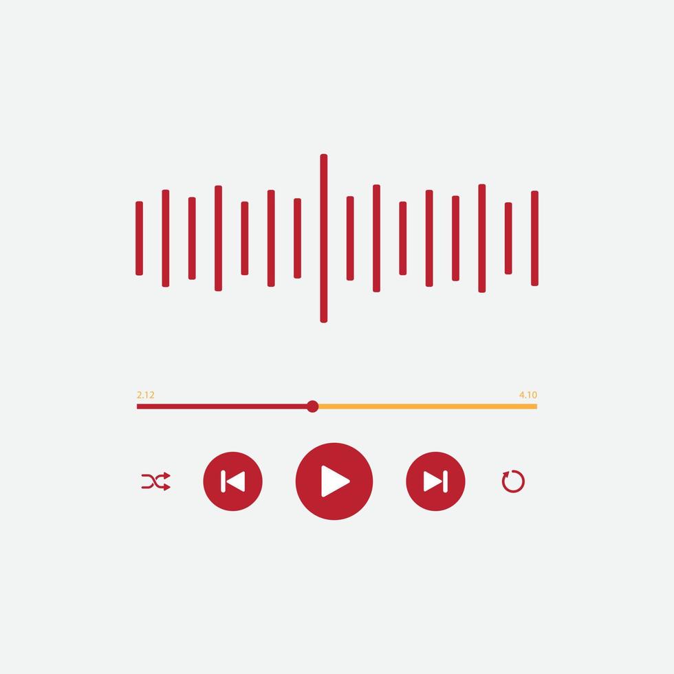 Icono de reproductor de música multimedia con vista de ecualizador de audio de onda en vector. reproducción moderna de la aplicación de música. navegación multimedia en el dispositivo de teléfono inteligente. vector libre.