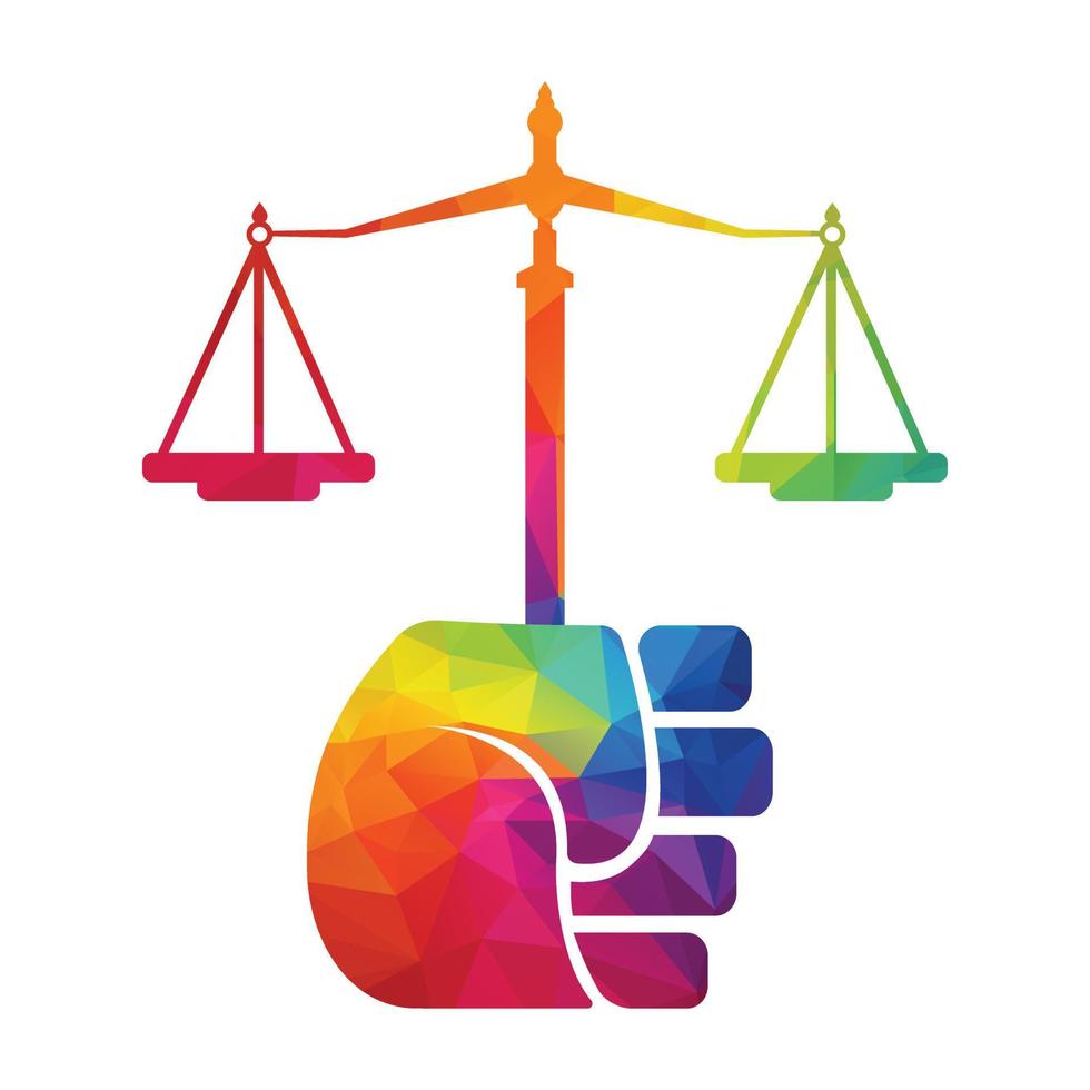 Justice Scales in Hand logo template design. Revolution justice logo concept. vector