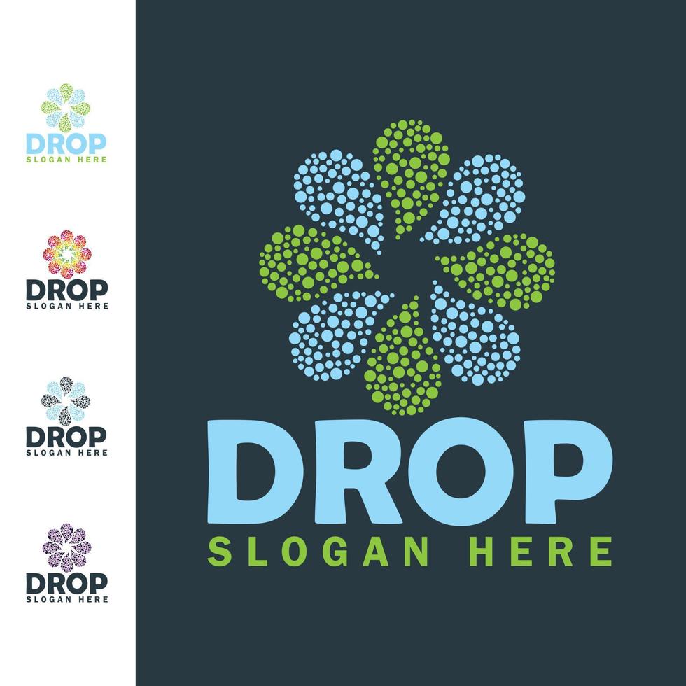 Drops Flower Logo Design Template. Water Drop logotype Pattern design. vector