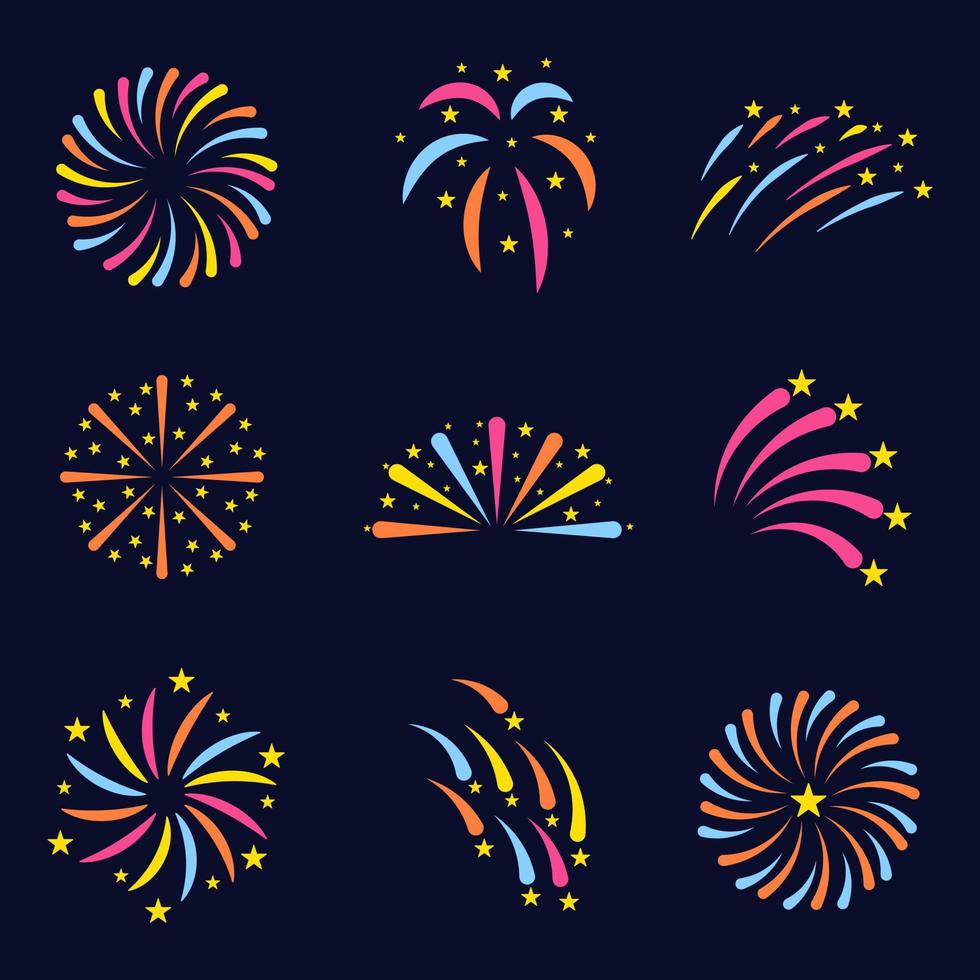 set colorful fireworks bomb. new year full of fireworks vector